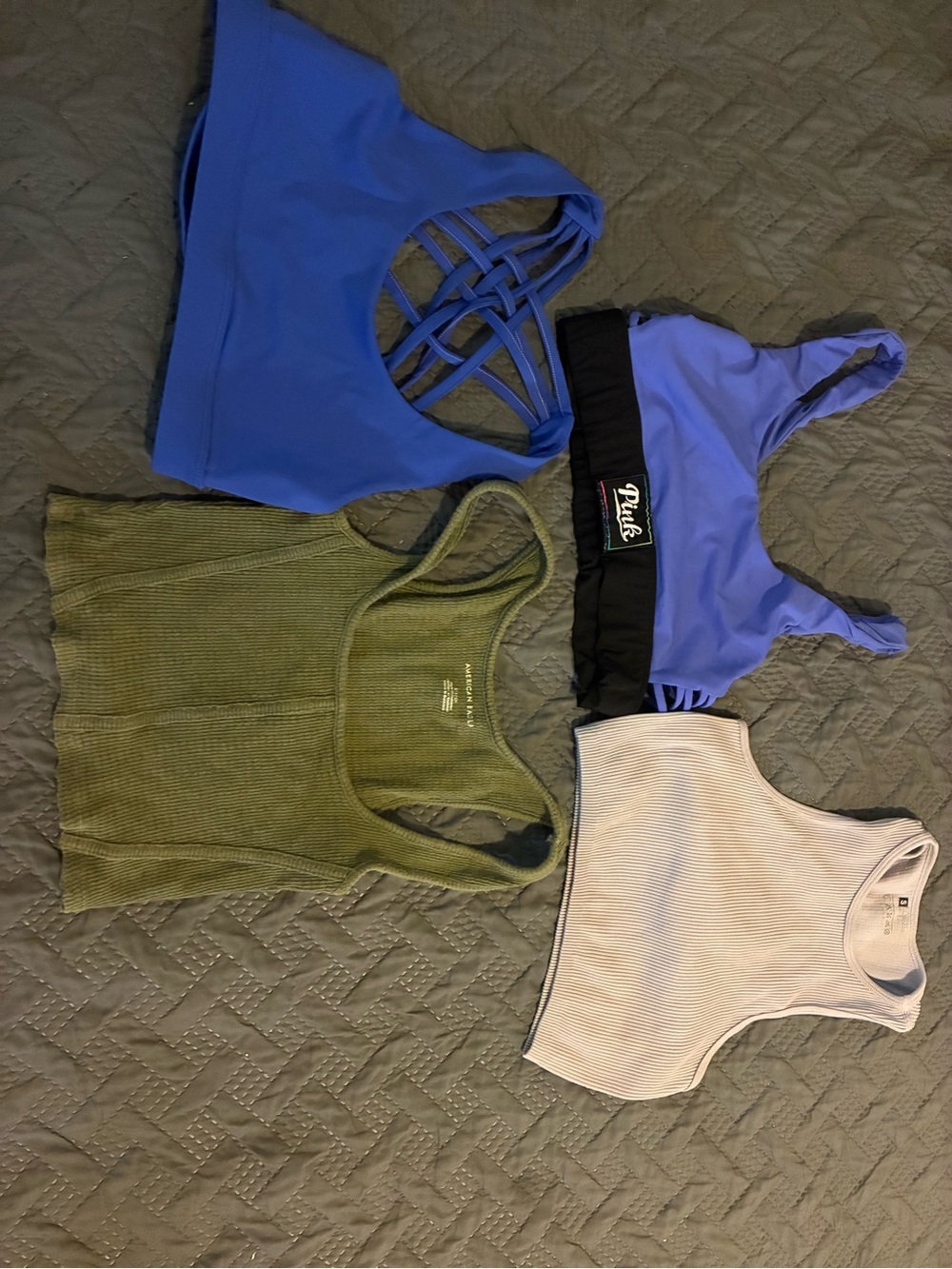 PINK Victoria's Secret Purple and Blue Strappy Sports Bras and Mixed Rib Tanks